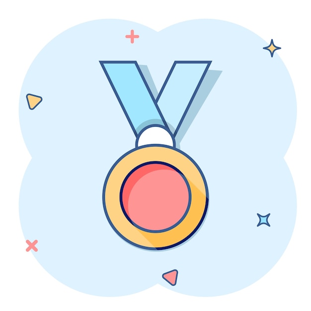 Vector medal icon in comic style prize cartoon sign vector illustration on white isolated background trophy award splash effect business concept