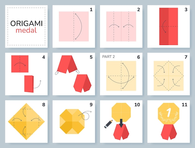 Medal origami scheme tutorial moving model Origami for kids Step by step