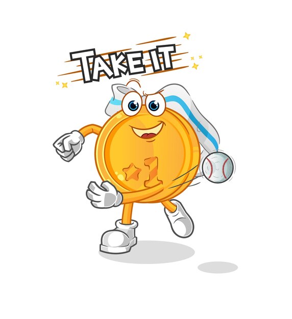 Medal throwing baseball vector. cartoon character