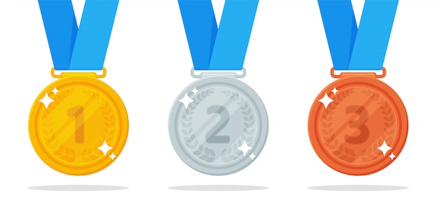 Medal vector. gold, silver and bronze medals are the prize of the winner of a sports event.