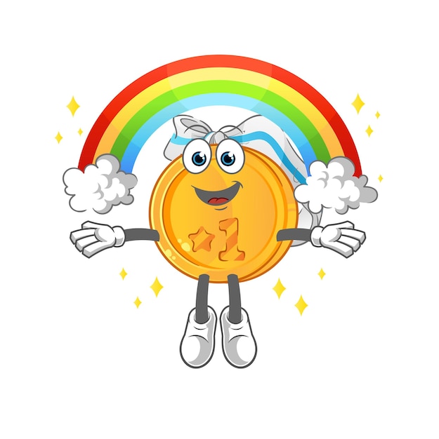 Medal with a rainbow. cartoon vector