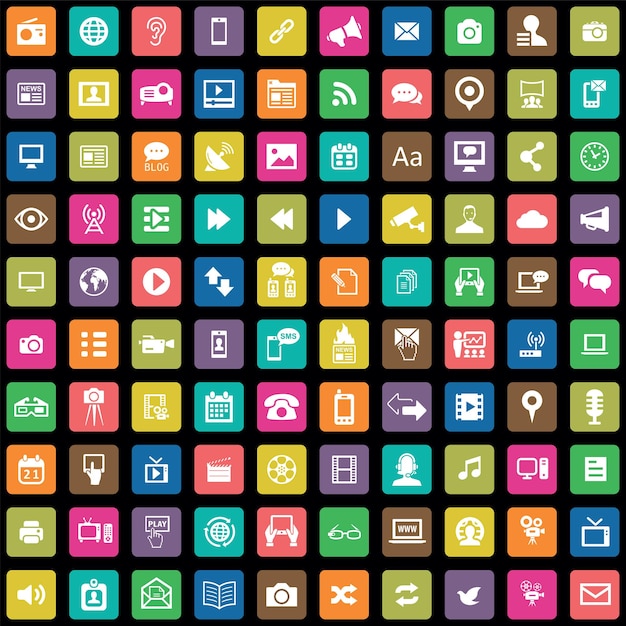 Set universale di 100 icone multimediali