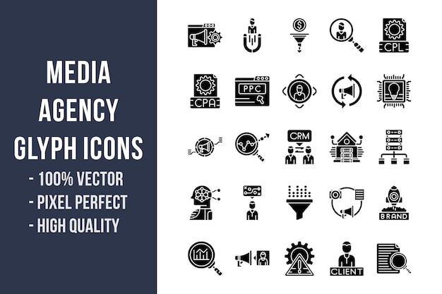 Media Agency Glyph Icons