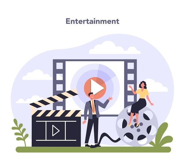 メディアおよびエンターテインメント業界。分離されたフラットベクトル図