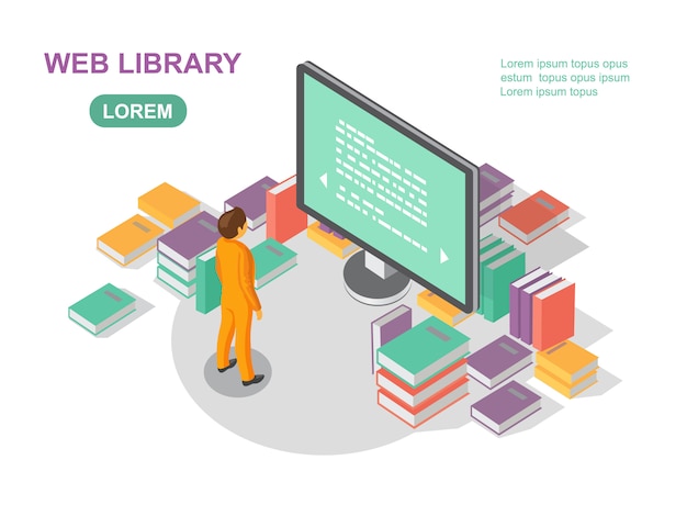 Media book library concept. reading web archive.