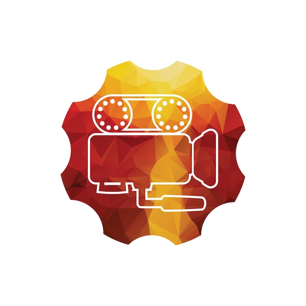 Media camera icon video camera vector movie camera illustration inside shape of gear cog