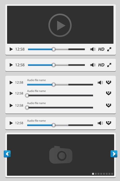 Vector media elements set white