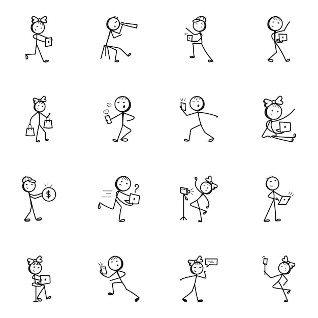 Media en multimedia Stick Figure Handgetekende pictogrammen