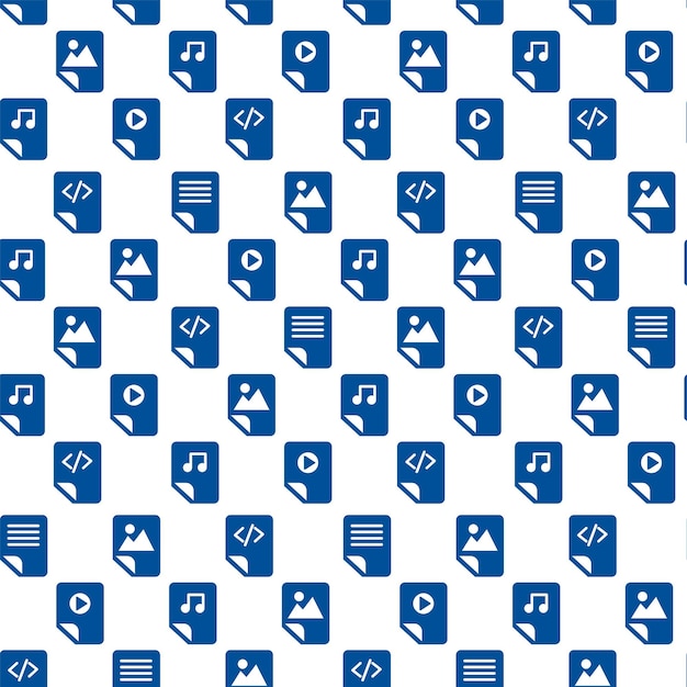 Media Files Outline Icons On White Background. Modern Web Seamless Pattern Design. Different Web Signs Pattern. Audio, Video and Document Files Symbols Isolated