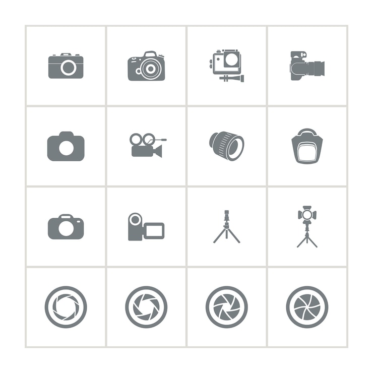 Vector media iconen camera lijn iconen set