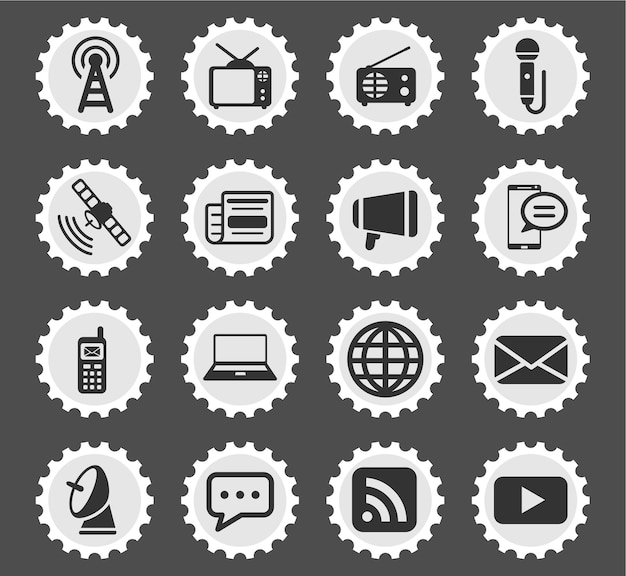 Premium Vector | Media icons on stylized round postage stamps