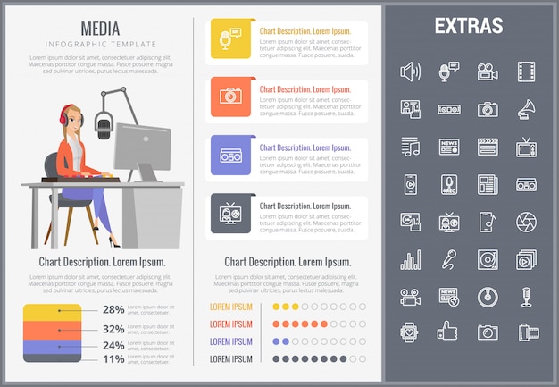 Media infographic template, elements and icons.