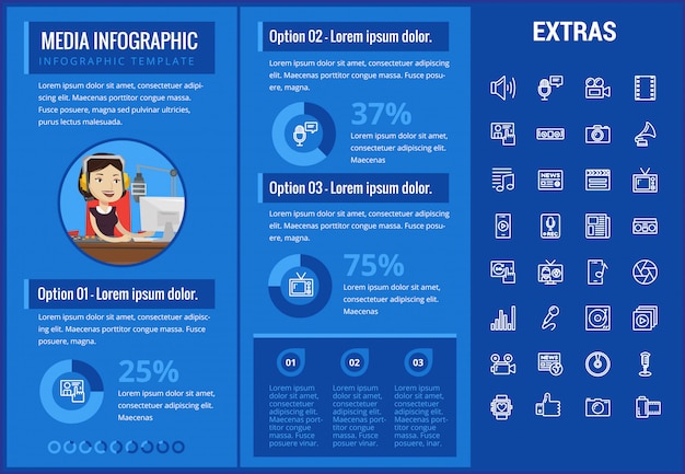 Vector media infographic template, elements and icons.