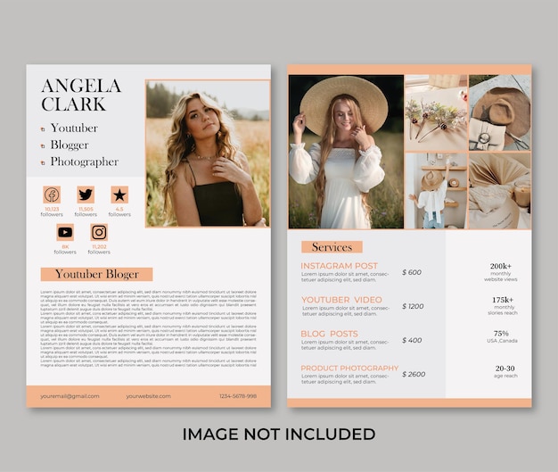 Vector media kit sjabloon voor youtuber fotograaf blogger