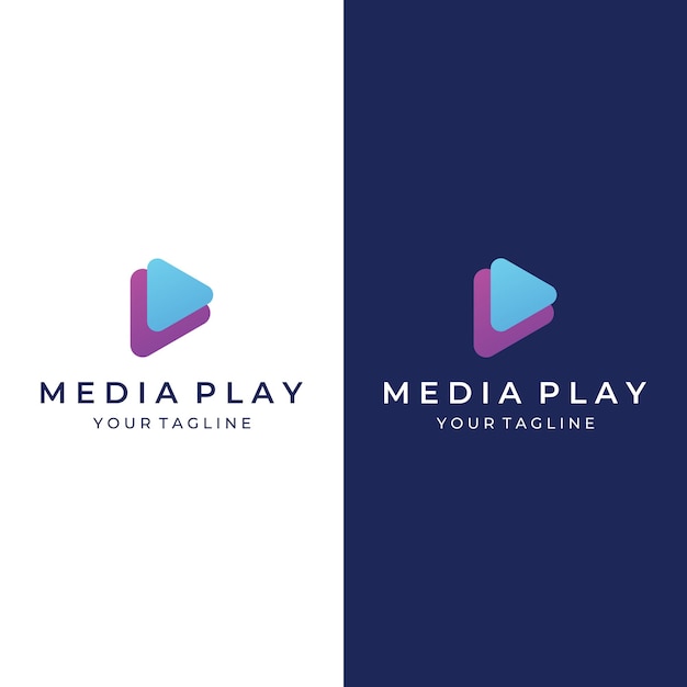 Media-logo afspeelknop met moderne driehoek het logo kan worden gebruikt voor multimedia-afdruktechnologie en andere bedrijven