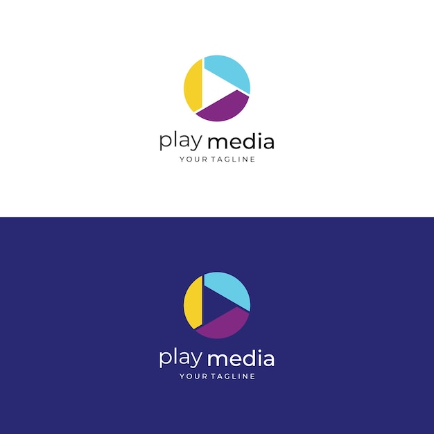 Pulsante di riproduzione del logo multimediale con triangolo moderno il logo può essere utilizzato per la tecnologia di stampa multimediale e altre attività