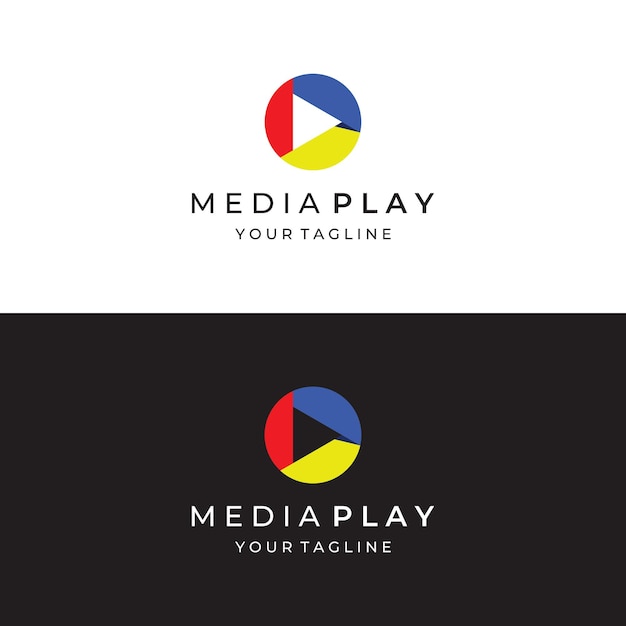 Media logo play button with modern triangle the logo can be used for multimedia printing technology and other businesses