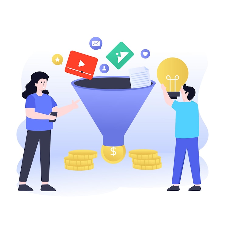 Vector a media marketing funnel flat illustration design