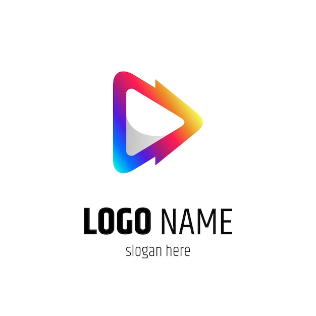 Logo di riproduzione multimediale in colori sfumati colorati, pronto per l'uso per il modello