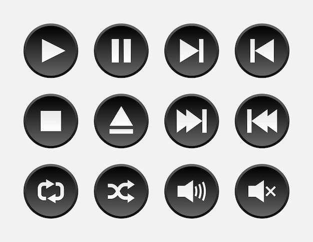 ベクトル メディアプレイヤー コントロール ブラックボタンセット