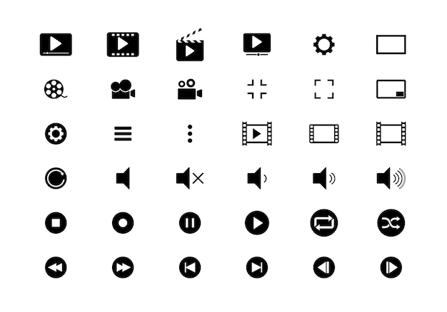 Media player icons collection, Buttons multimedia interface, Cinema icon. Vector