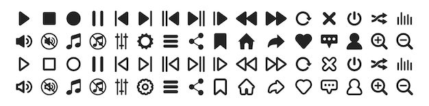 Media player icons collection Play pause stop record forward rewind