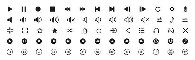 Media player icons set Media player interface symbols set