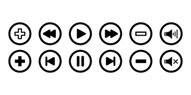 Vector media player icons in white background