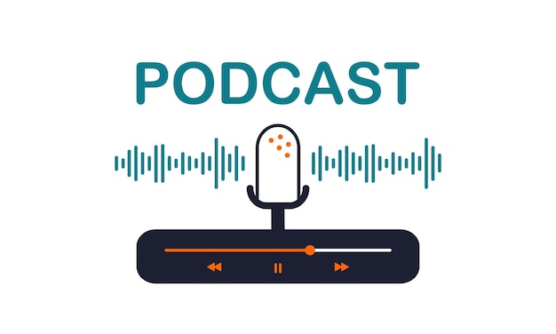 Интерфейс медиаплеера для программного приложения с индикатором загрузки кнопок и векторной иллюстрацией микрофона.