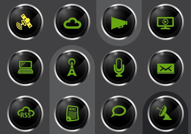 Media symbols on black shiny buttons