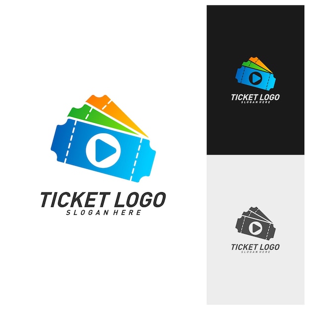 미디어 티켓 로고 디자인 벡터 영화 재생 티켓 로고 템플릿 상징 크리에이 티브 디자인 아이콘 기호 개념