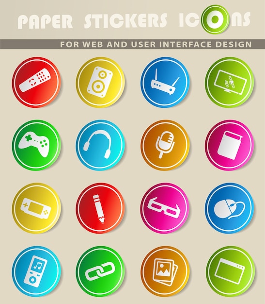 Media vector icons on colored paper stickers