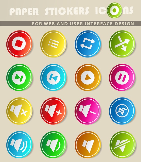 Media vector icons on colored paper stickers