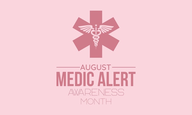 Banner calligrafico del mese di sensibilizzazione di medic alert su sfondo isolato script lettering banner poster card concept idea modello vettoriale per la consapevolezza della salute