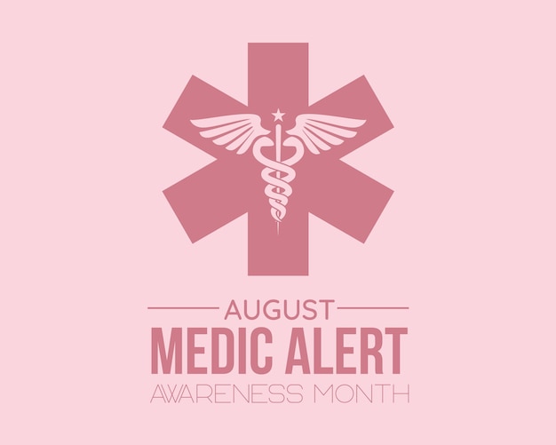 Banner calligrafico del mese di sensibilizzazione di medic alert su sfondo isolato script lettering banner poster card concept idea modello vettoriale per la consapevolezza della salute