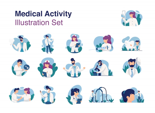 Медицинская деятельность иллюстрация набор