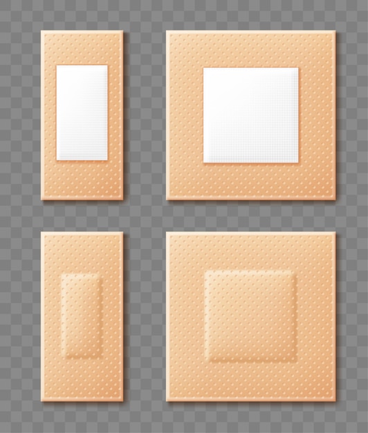 Vettore set di cerotti adesivi medici. illustrazione realistica isolata su sfondo trasparente. illustrazione.