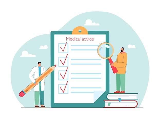 Vector medical advice checklist on clipboard flat vector illustration