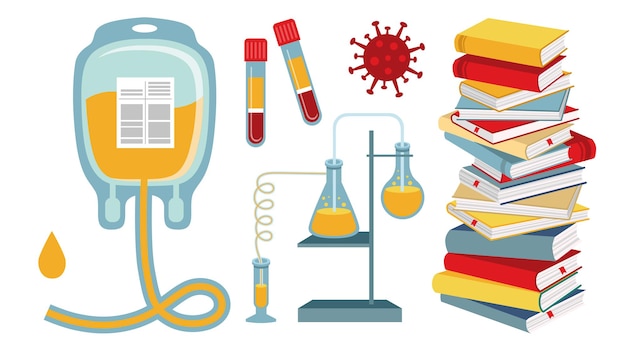 Vector medical analysis stack of books flat vector illustration