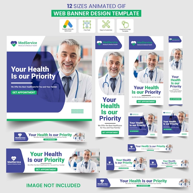 Medical animated gif web banner social media hospital post design template free vector