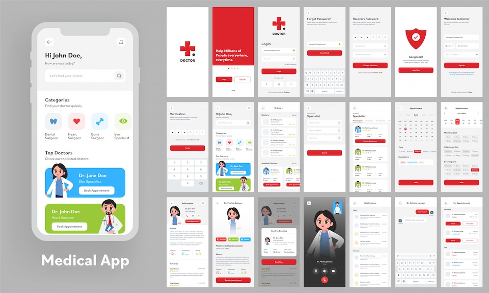 Premium Vector | Medical App UI Kit for Responsive Website Template ...