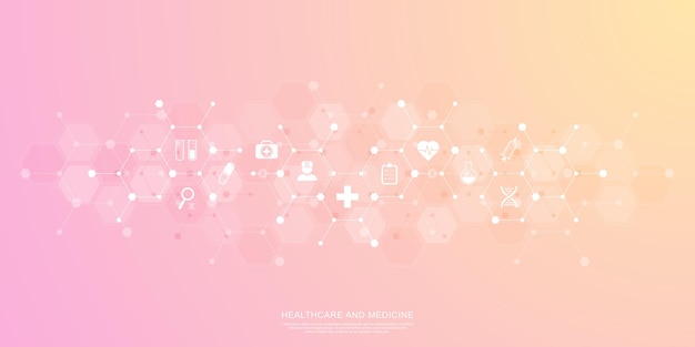 Medical background and healthcare technology with flat icons and symbols