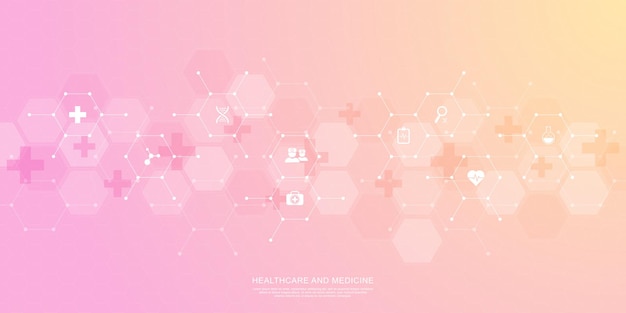 Medical background and healthcare technology with flat icons and symbols