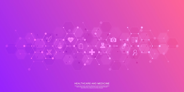 Medical background and healthcare technology with flat icons and symbols