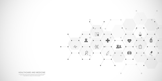 Medical background and healthcare technology with flat icons and symbols