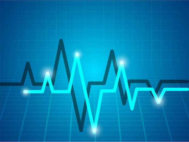 Medical background with sky blue electrocardiogram.