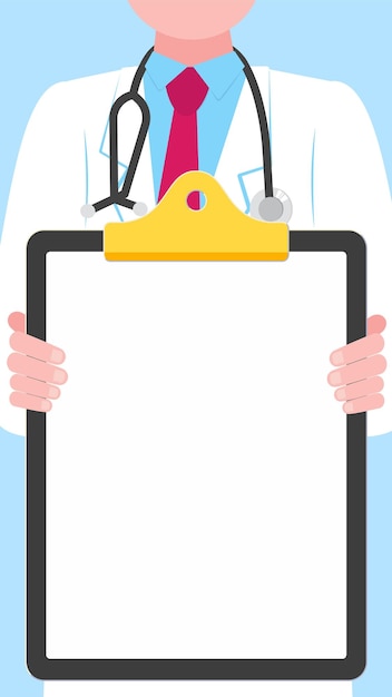 Вектор Медицинский баннер концепция плоского стиля дизайн плакат мужчина врач сотрудник на нем держит бумагу
