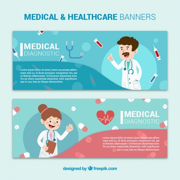 Vector medical banners with doctors