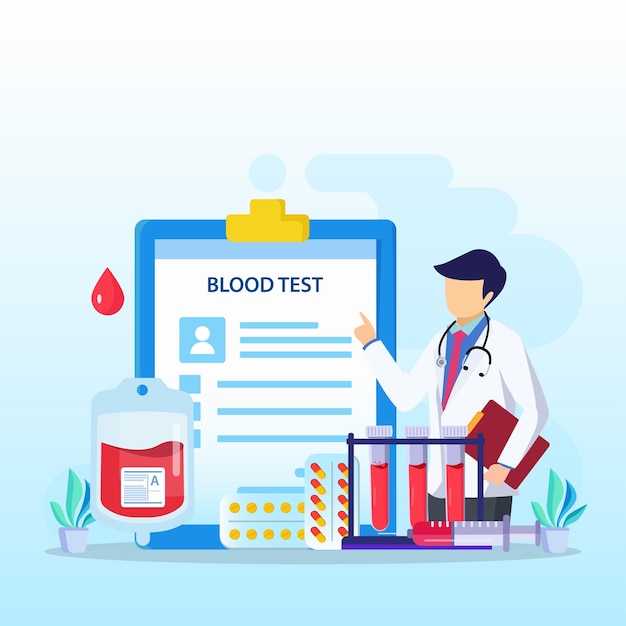 Medical blood test flat concept Chemical laboratory analysis medical office or laboratory