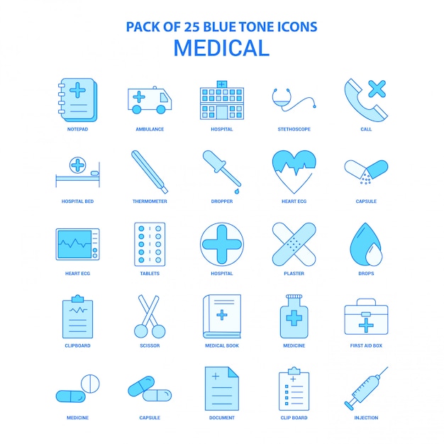 Pacchetto icon blue tone medico